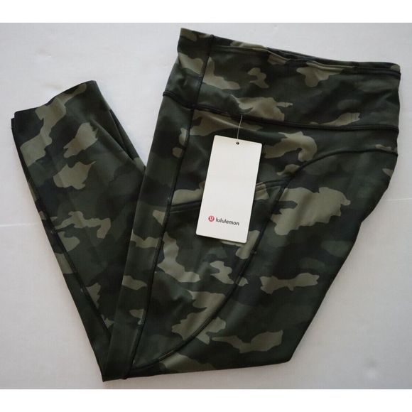 Lululemon Women's Sz 14 Green Camo Fast Free Hi-Rise Crop 23” Leggings - Picture 12 of 13